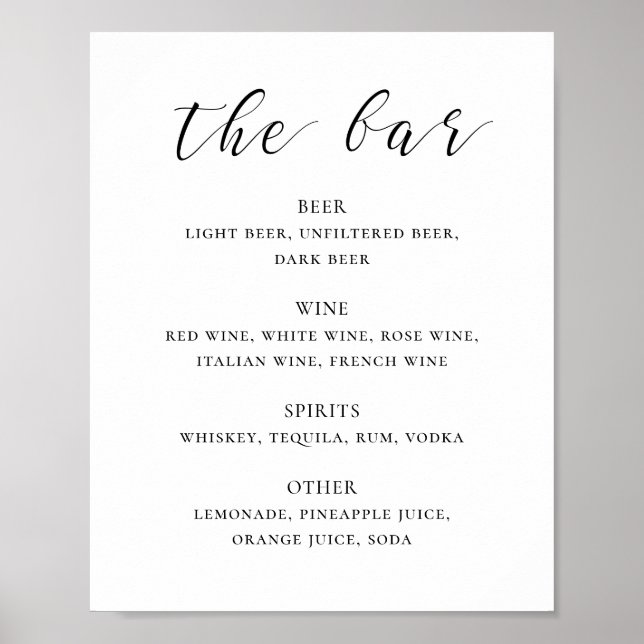 Svart och vit kalligrafi bröllop dricker pub poster (Framsidan)