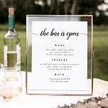 Svart och vit kalligrafi Bröllop Pub Menu-tecken Poster<br><div class="desc">Inbjudan gäster för att ta en favoritlibation från pub med vår charmerande menyskylt bröllop pub. 11x14 poster rubrikerna "pub är öppet" i det skarpa,  svarta kalligrafiskriptet och blockbokstäverna. Anpassa med dina vin-,  öl- och spritval under.</div>