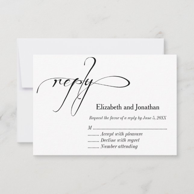Svart och vit kalligrafi bröllopsvarskort OSA kort (Framsida)