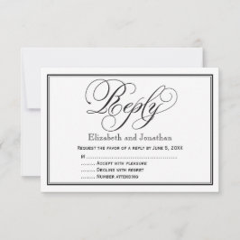 Svart och vit kalligrafi bröllopsvarskort OSA kort