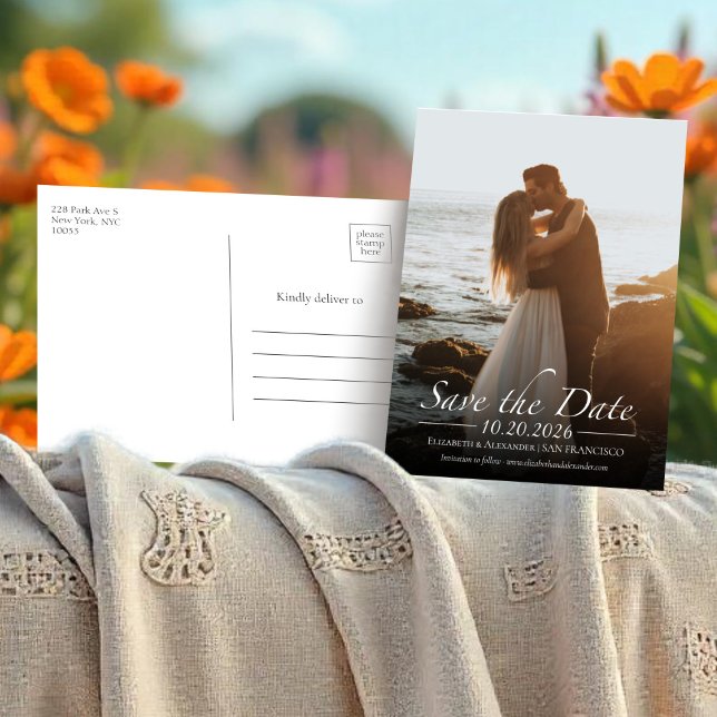 Svart och vit kalligrafi - Spara datum Vykort (Skapare uppladdad)