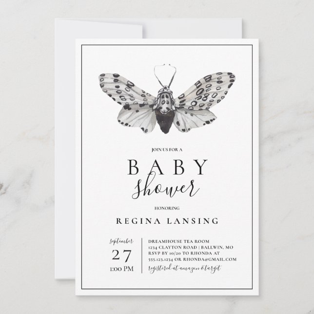 Svart och vit kärlek till dig fjäril baby shower inbjudningar (Framsida)