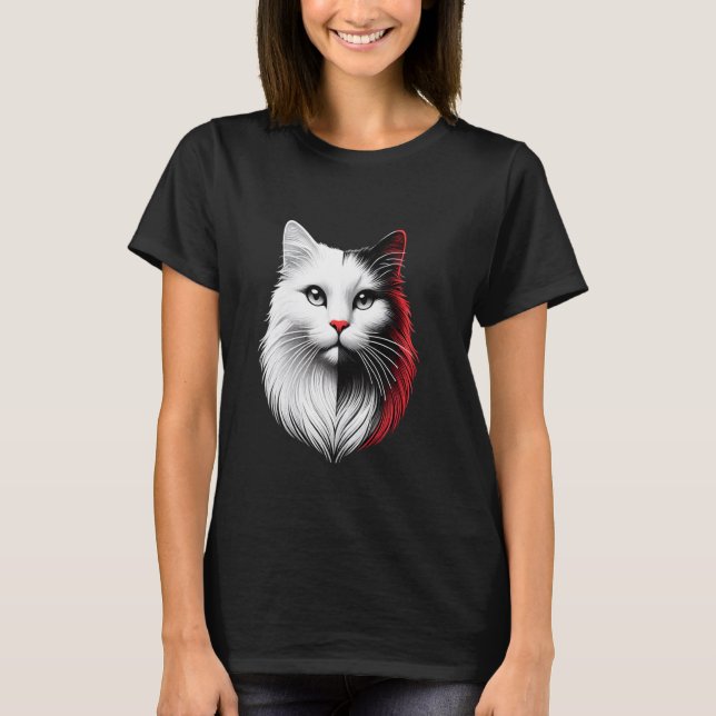 Svart och vit katt ansikte t shirt (Framsida)