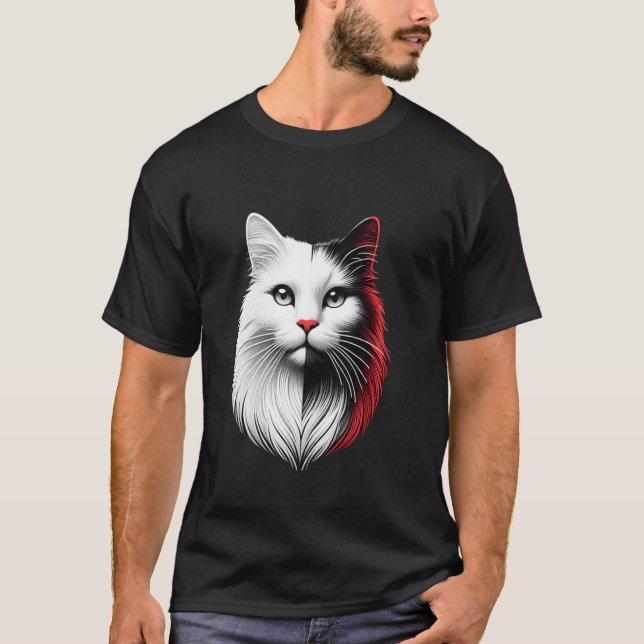 Svart och vit katt ansikte t shirt (Framsida)