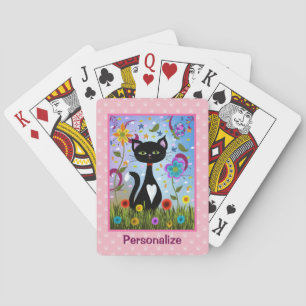 Svart Och Vit Katt I Trädgården Personlig Casinokort
