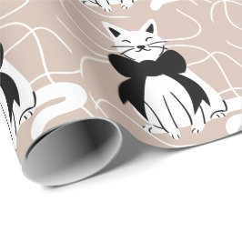 Svart och vit katt med abstrakt linje presentpapper
