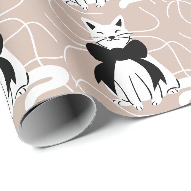 Svart och vit katt med abstrakt linje  presentpapper (Rullad Hörn)