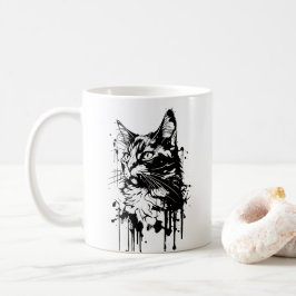 Svart och vit katt stänk kaffemugg