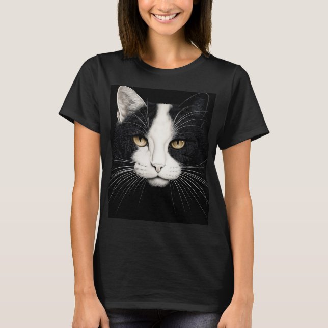 Svart och vit katt t shirt (Framsida)