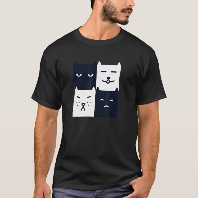 Svart och vit Katt Unik Square Chess Board Aesthe T Shirt (Framsida)