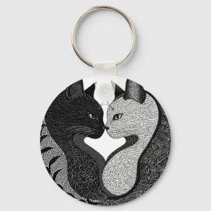 Svart och vit katt Yin Yang-symbol Nyckelring