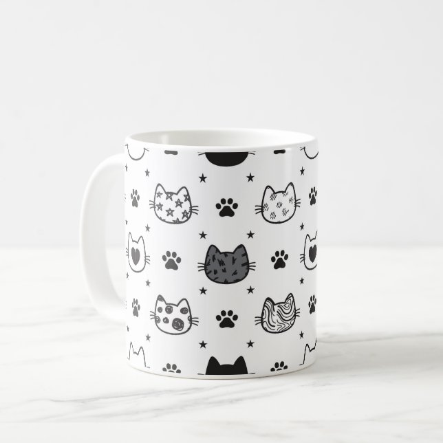 Svart och vit kattbakgrund på en  kaffemugg (Framsida vänster)