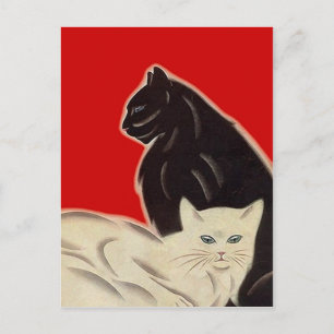 Svart och vit katter på Red Art Deco Stil Vykort