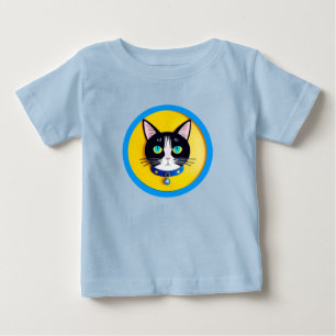 Svart och vit kattillustration med blå ögon t shirt