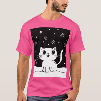 Svart och vit kattillustration t shirt