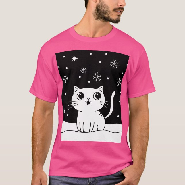 Svart och vit kattillustration t shirt (Framsida)