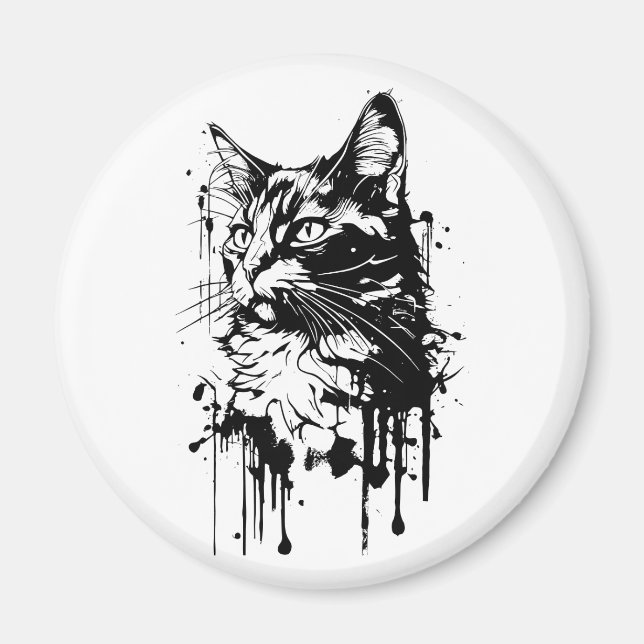 Svart och vit kattstänk  magnet (Framsidan)
