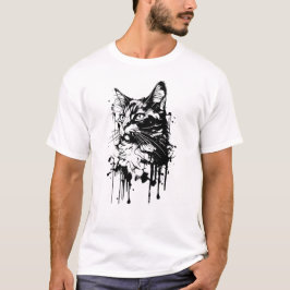 Svart och vit kattstänk  t shirt