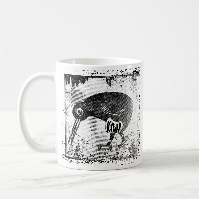 Svart och vit kiwi-fågel kaffemugg (Vänster)
