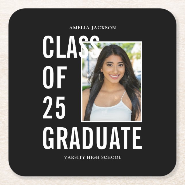 Svart och vit klass av 25 fotoStudentfester Underlägg Papper Kvadrat (Framsidan)