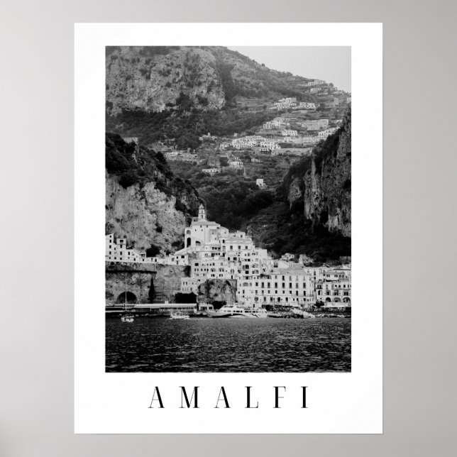 Svart och vit klassisk Amalfi-affisch Poster (Framsidan)