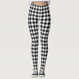 Svart och vit klassisk Gingham-rutig mönster Leggings