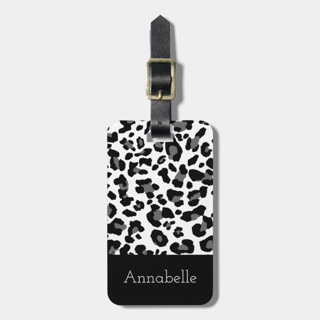 Svart och vit klassisk leopard Anpassa Bagagebricka (Vertikal Framsida)