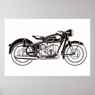 Svart och vit klassisk motorcykel poster
