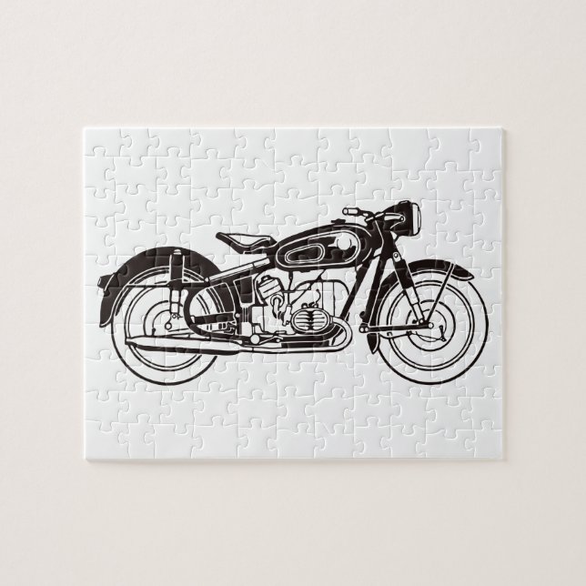 Svart och vit klassisk motorcykel SMALL Pussel (Horisontell)