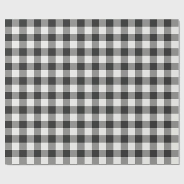 Svart och vit klassisk rutig gingham presentpapper (Platt)
