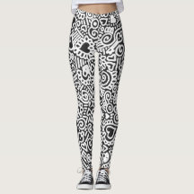 Svart och vit klotter Mönster Leggings