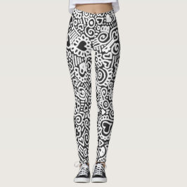 Svart och vit klotter Mönster Leggings
