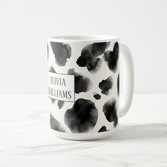 Svart och vit ko tryckmönster kaffemugg (Framsida höger)