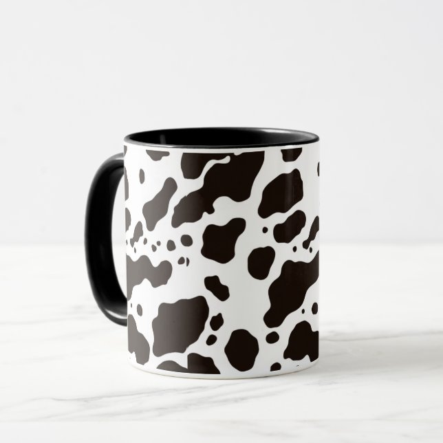Svart och vit ko tryckt kaffemugg (Framsida vänster)