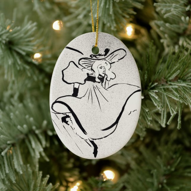 Svart och vit konst Jane Avril av Toulouse Lautrec Julgransprydnad Keramik (Träd)