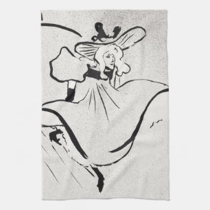 Svart och vit konst Jane Avril av Toulouse Lautrec Kökshandduk