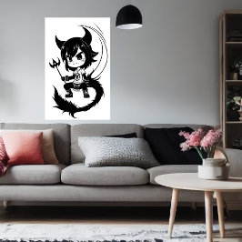 Svart och vit konst, ung flicka i Djävulen | AI Ar Poster