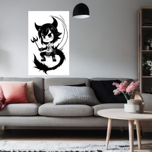 Svart och vit konst, ung flicka i Djävulen AI Ar Poster