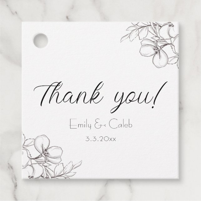 Svart och vit kontur av Blommigten - tack vare att Gåvor Etiketter (Framsida)