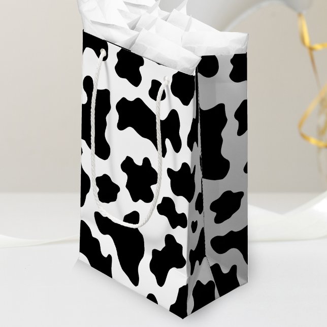 Svart och vit kopia Skriv ut Cowgirl (cow print gift bag)