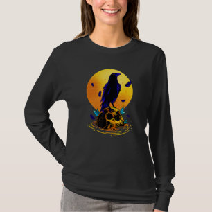 Svart och vit Kråka Skull Emo Punk Gothic B T Shirt