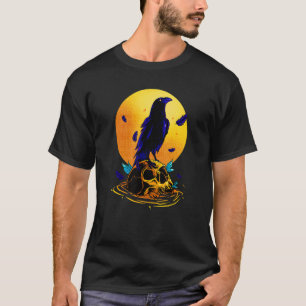 Svart och vit Kråka Skull Emo Punk Gothic B T Shirt