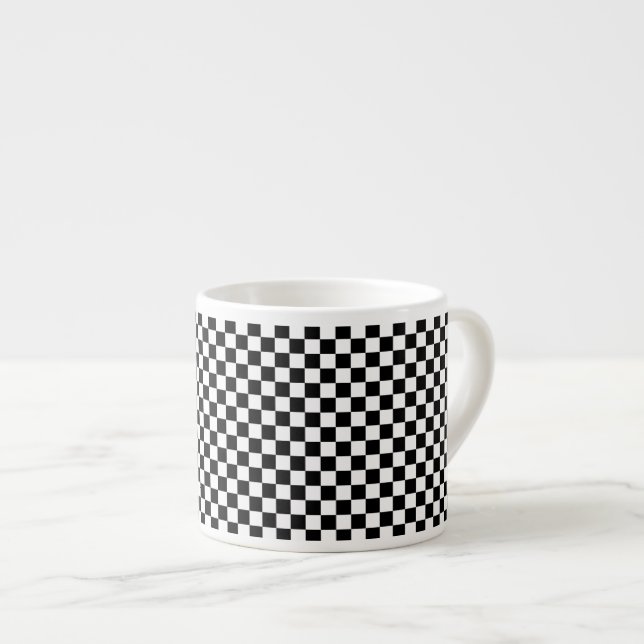 Svart och vit kryssad kvadrat espressomugg (Framsida höger)