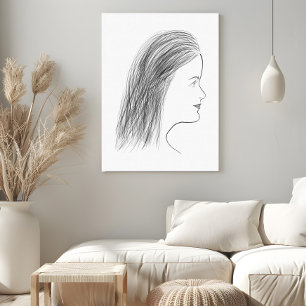Svart och vit kvinna profil skiss galleri vägg canvastryck