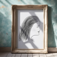 Svart och vit kvinna profil skiss galleri vägg