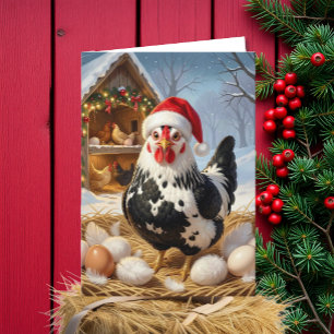 Svart och vit kyckling och julpunsch Roligt Kort