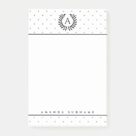 Svart Och Vit Lager Monogram Små Prickar Post-it Block