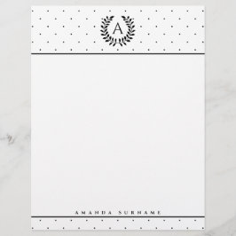 Svart och vit lagerkransmonogram prickmönster brevhuvud