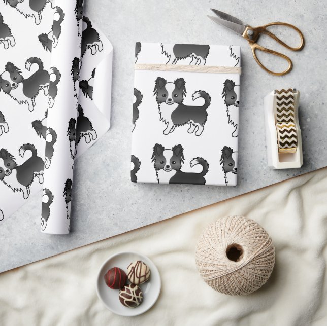 Svart Och Vit Lång Coat Chihuahua Hund Mönster Presentpapper (Hantverk)