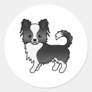 Svart Och Vit Lång Coat Chihuahua Söt Hund Runt Klistermärke